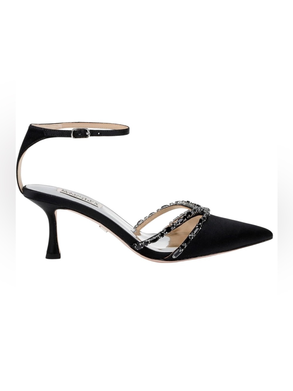 Badgley Mischka "Zendaya" satin cocktail pumps with crystal trim